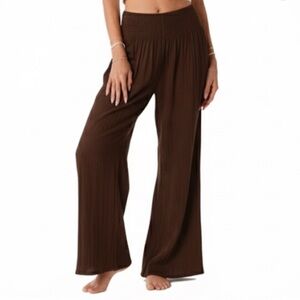 Lotus & Luna Seaside Smocked Waist Wide Leg Cotton Gauze Pant Size Large